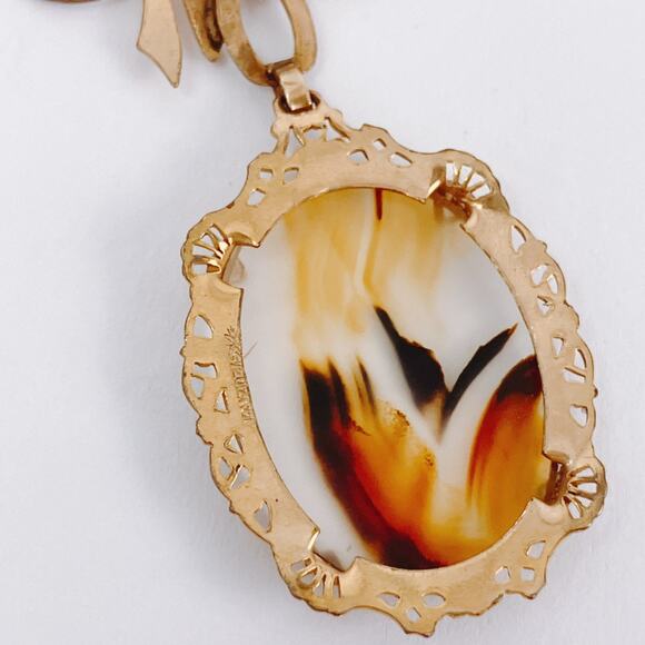 Vintage 1940s 12K Gold Filled Bow Brooch Gemstone Cabochon Mid Century Pin - Picture 11 of 14